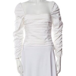 Reformation White Ruched Long Sleeve Top